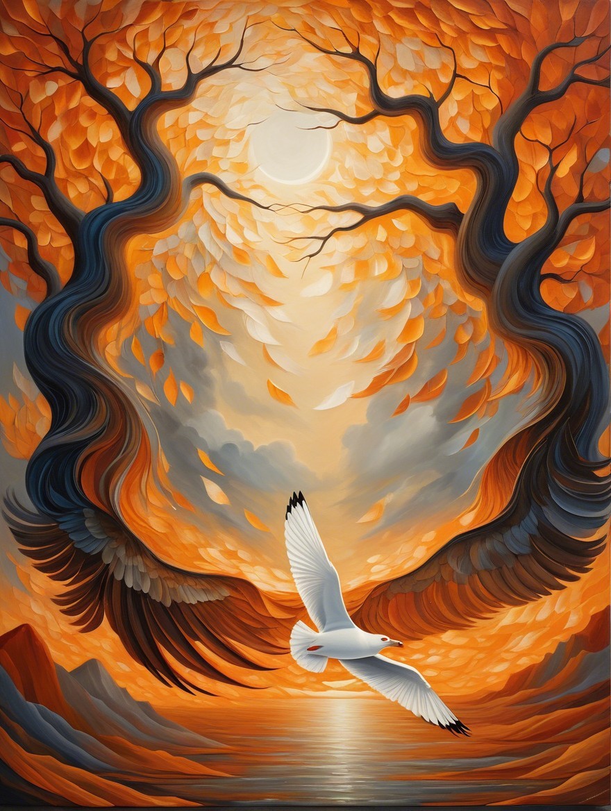 Surreal Landscape with Intertwining Trees and Water