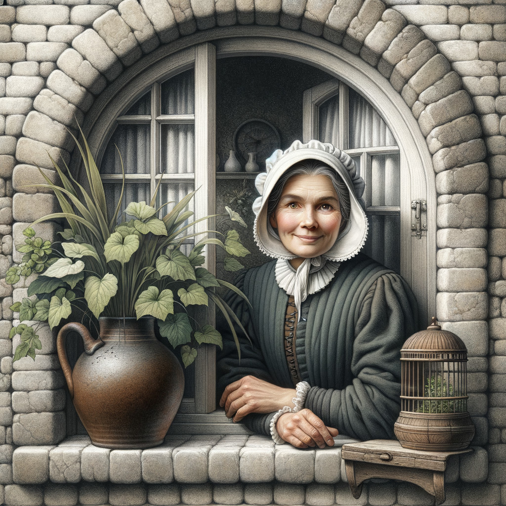 Serene Woman in Historical Attire by a Window