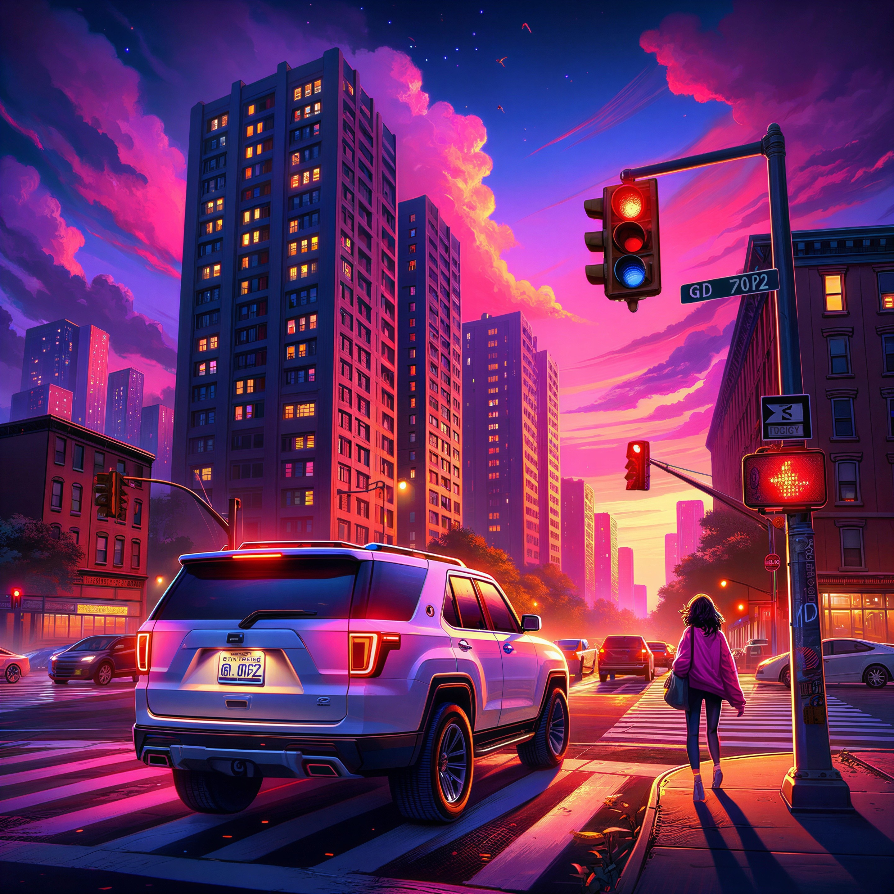 Urban Dusk Scene with Buildings and Traffic Elements