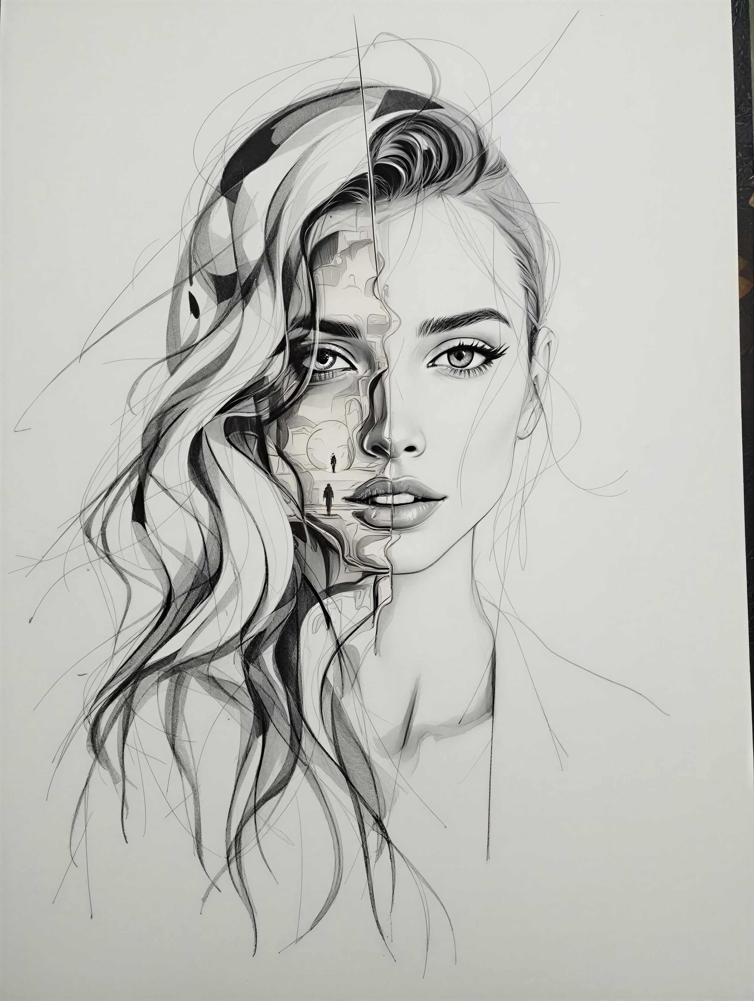 Black and White Illustration of a Woman's Face