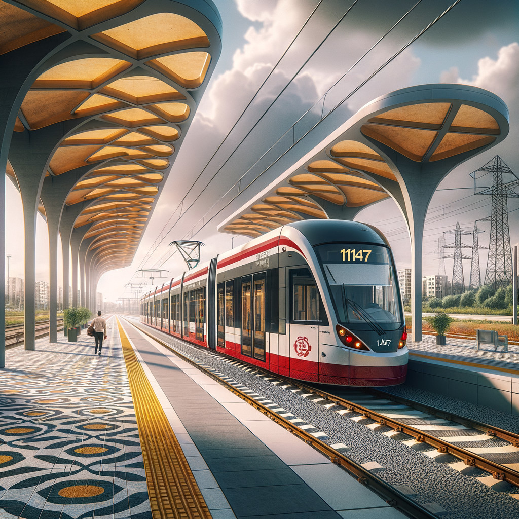 Modern Light Rail Train at Futuristic Station