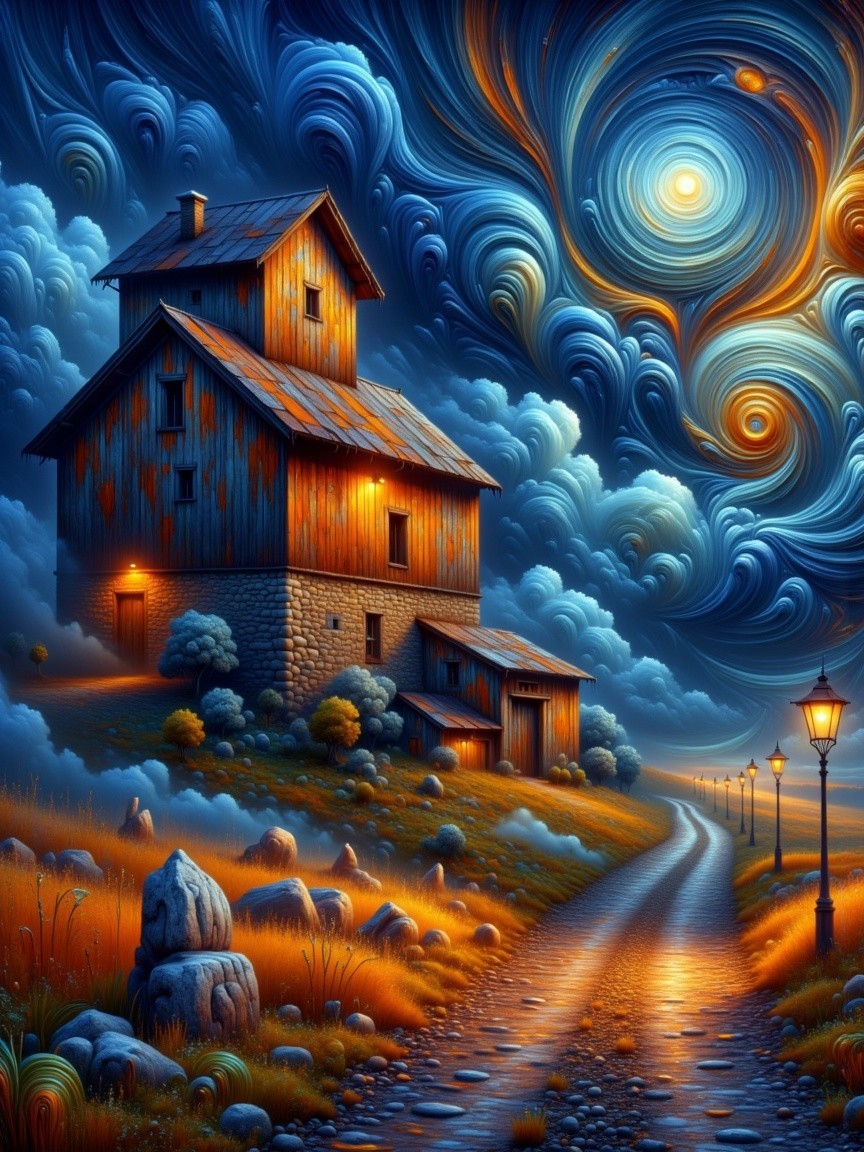 Rustic Wooden House Under Starry Night Sky