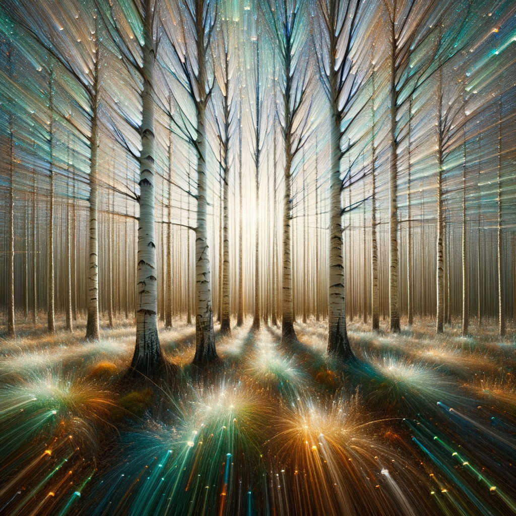 Ethereal Birch Tree Forest with Glowing Lights
