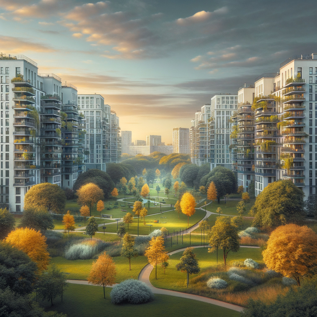 Urban Landscape with Modern Apartments and Park