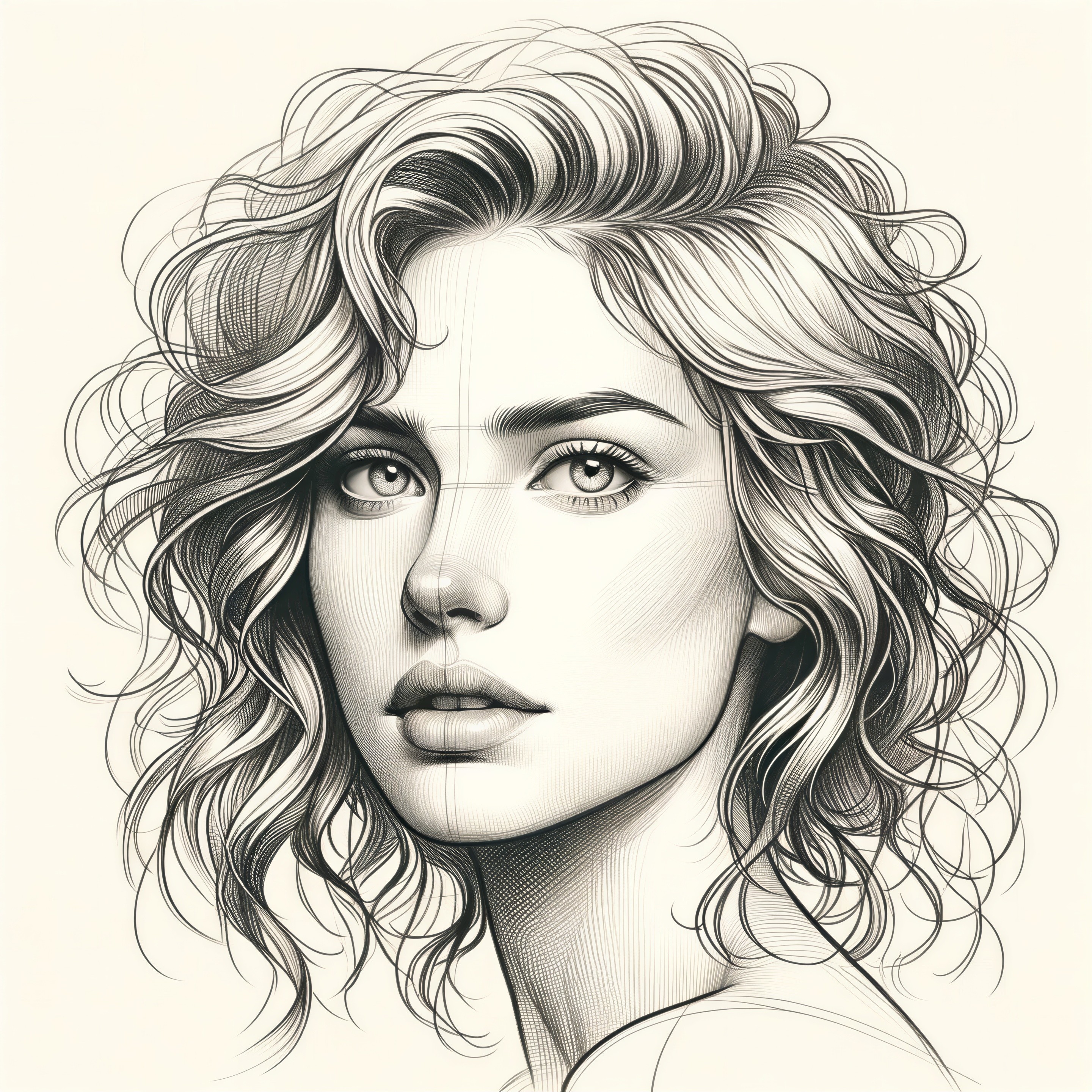 Stylized portrait of a woman with wavy hair
