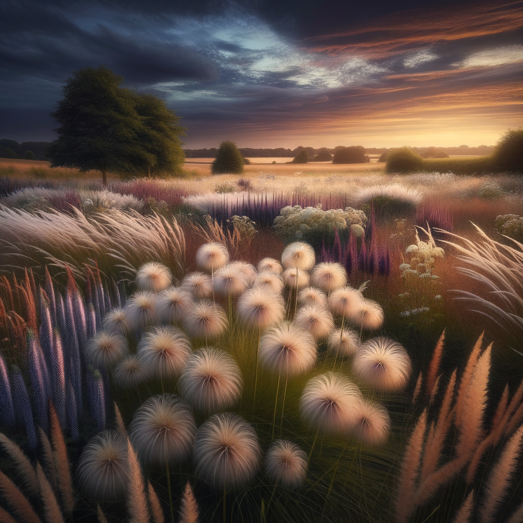 Tranquil Dusk Landscape with Wild Grasses and Water