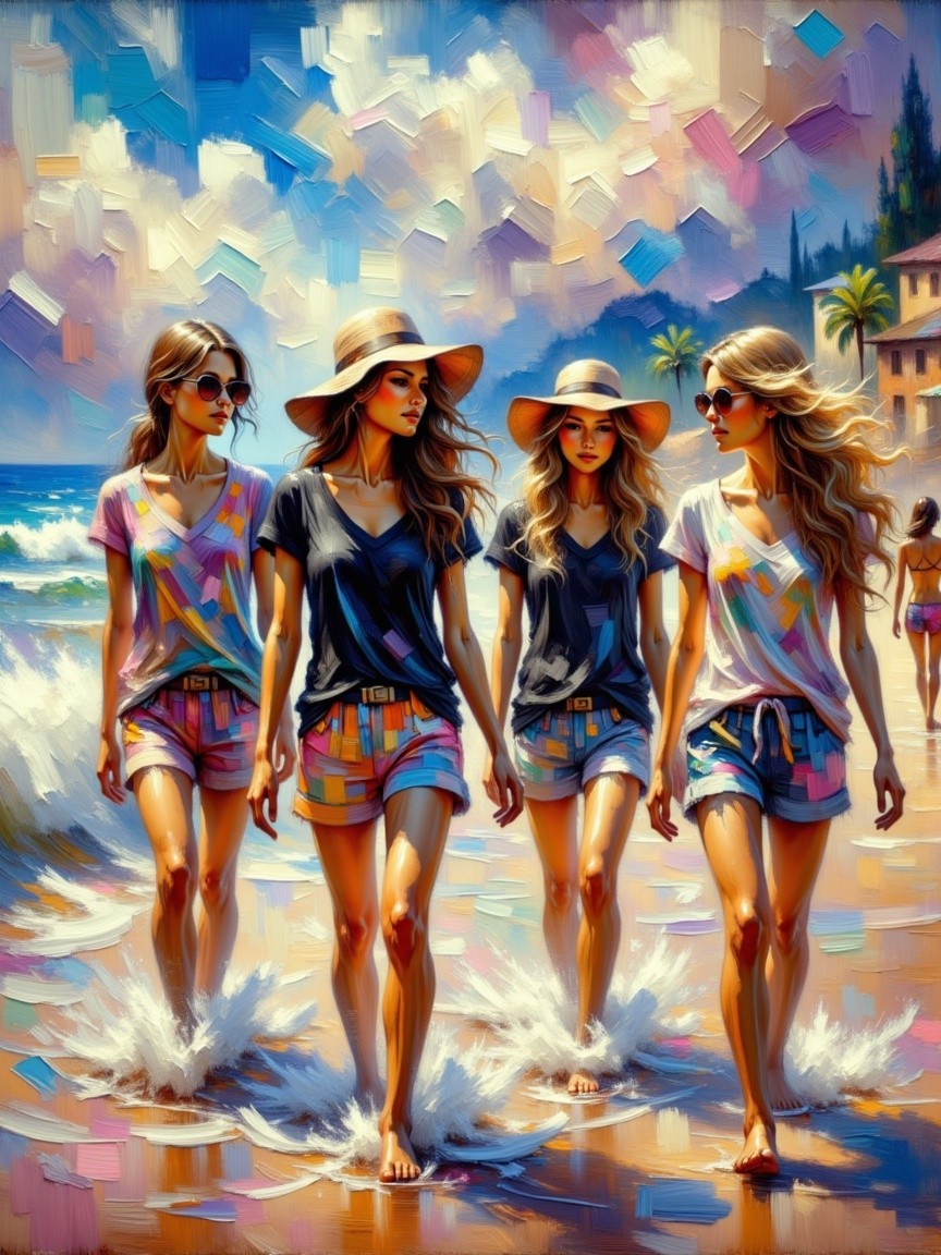Young Women Enjoying a Bright Day at the Beach