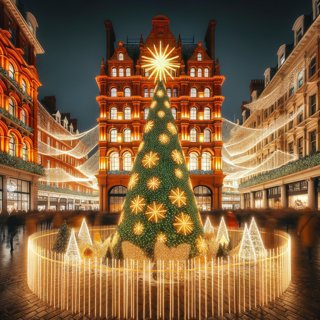 Ornate Christmas Tree in a City Square at Night