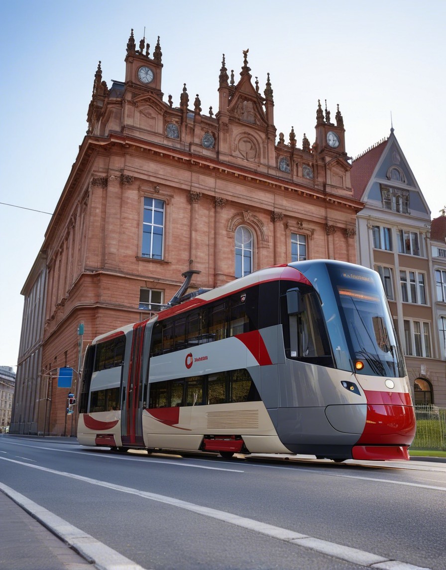 Modern Tram and Historic Architecture in City Scene