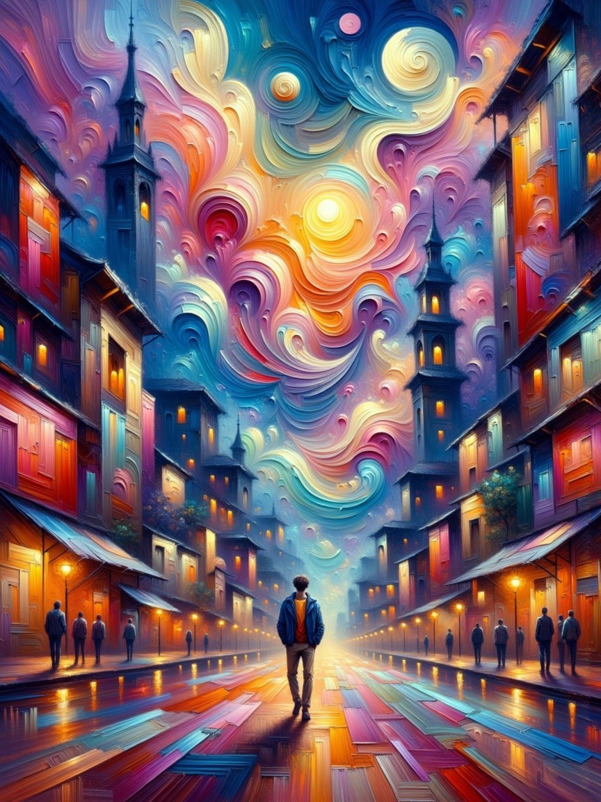 Vibrant Cityscape at Dusk with Colorful Skies