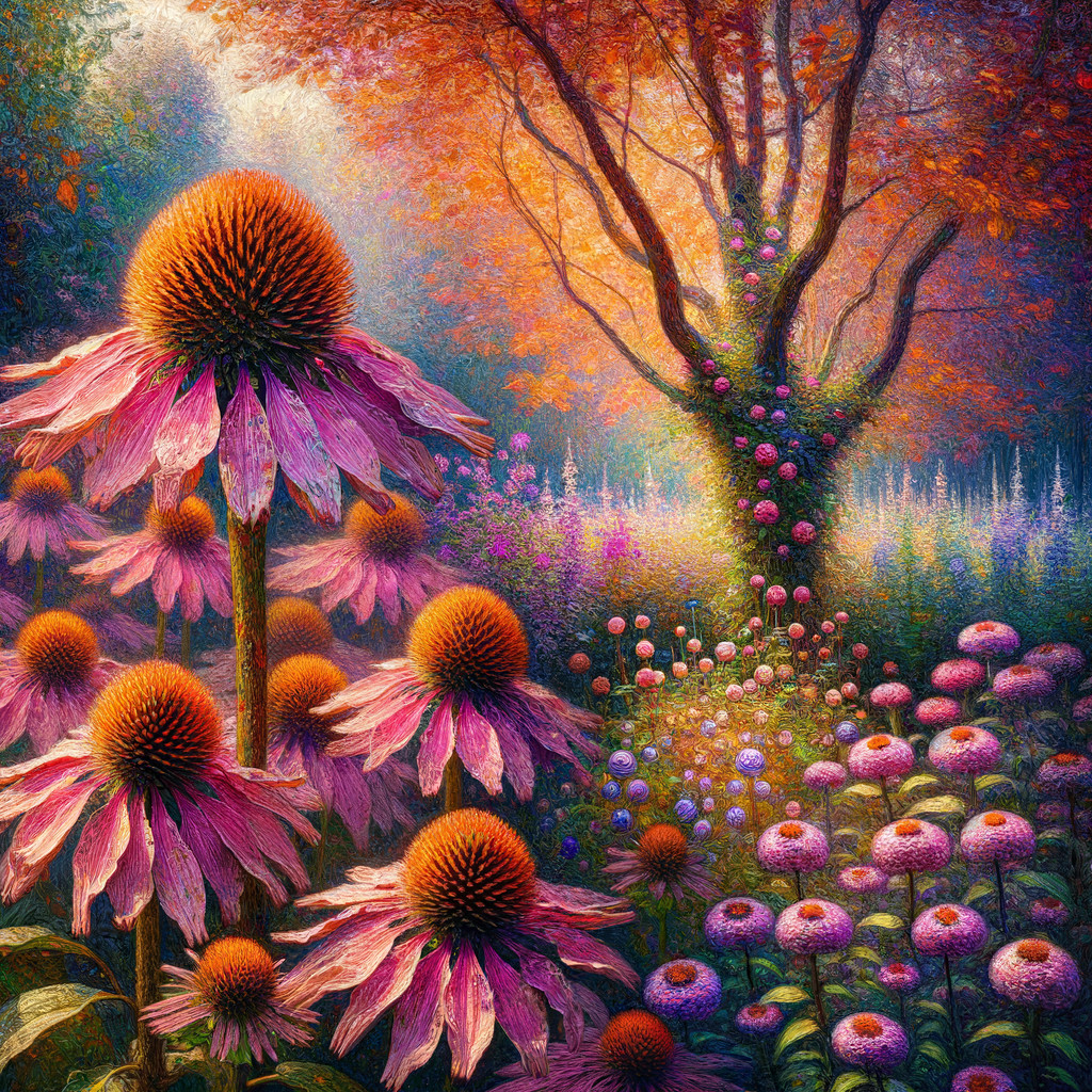 Vibrant Garden Scene with Colorful Echinacea Flowers