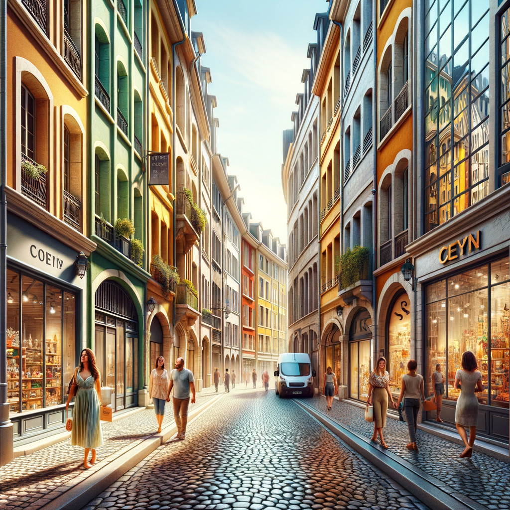 Vibrant Urban Street Scene with Colorful Buildings