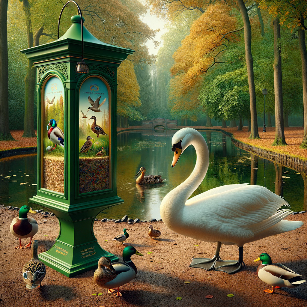 Serene Park Scene with Swan and Autumn Foliage