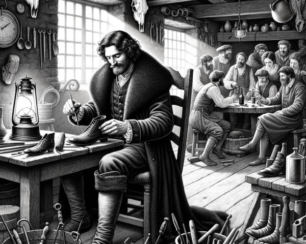 Cobbler Crafts Shoe in Lively Workshop Atmosphere