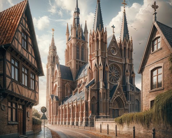 Gothic Cathedral Surrounded by Cobblestone Streets