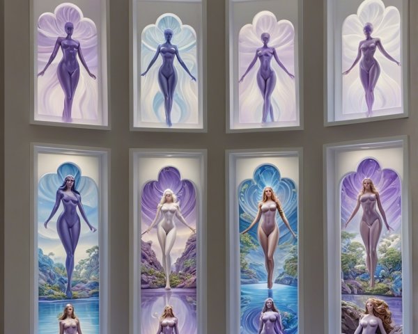 Curved Wall with Eight Illuminated Artwork Panels