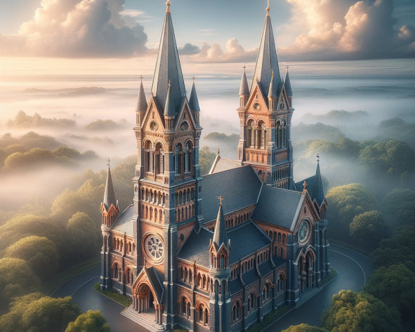 Gothic-style church with spires and stained glass windows