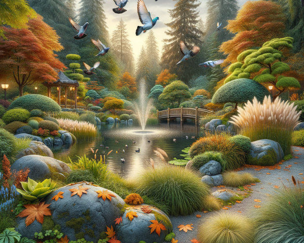 Tranquil Pond Surrounded by Autumn Foliage and Nature