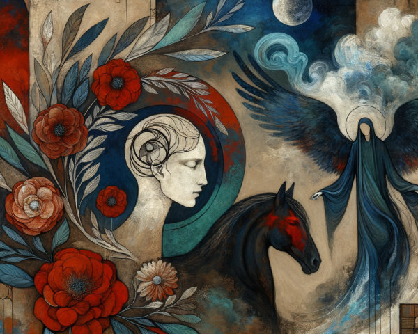 Surreal Composition of Human and Mythical Elements