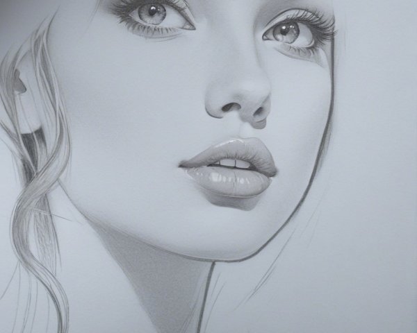 Detailed Sketch of a Young Woman's Face and Features