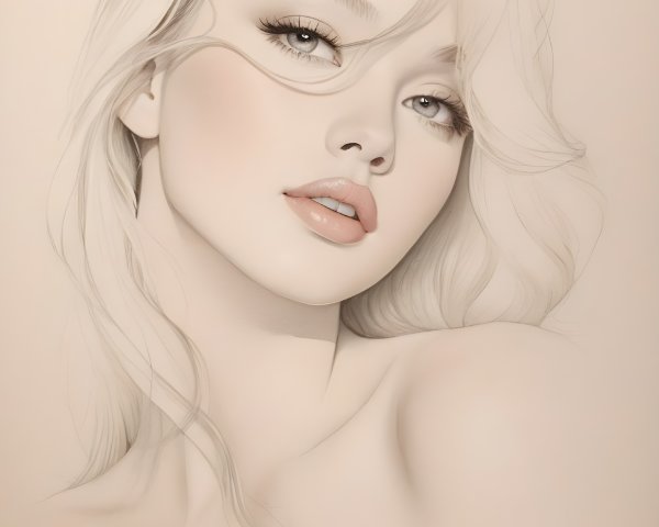 Stylized portrait of a young woman with flowing hair