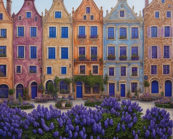 Colorful European-Style Houses with Flower Boxes