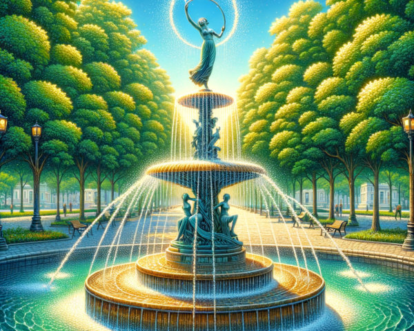 Grand Fountain in Serene Park with Cascading Water