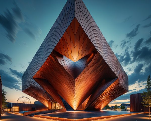 Modern Building with Geometric Design and Wooden Panels