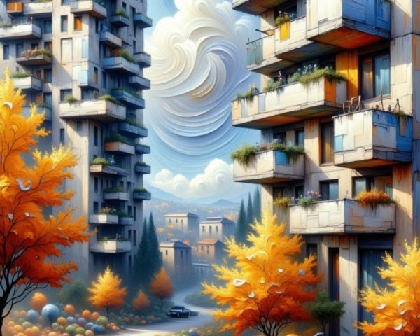 Vibrant Urban Scene with Modern Buildings and Nature