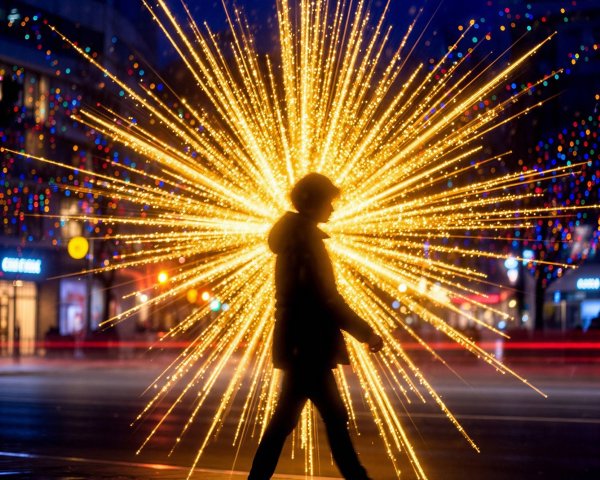 Individual Walking on Wet City Street at Night