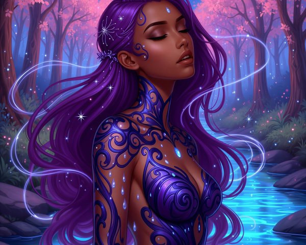 Digital Illustration of Ethereal Woman in Mystic Forest