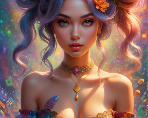 Vibrant Portrait of a Young Woman with Pastel Hair