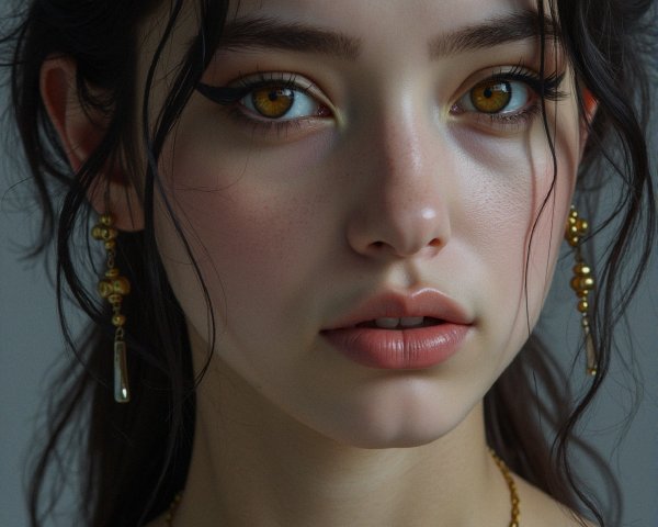 Close-Up Portrait of a Young Woman with Golden Eyes