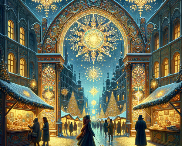 Magical Winter Market Scene with Festive Decorations