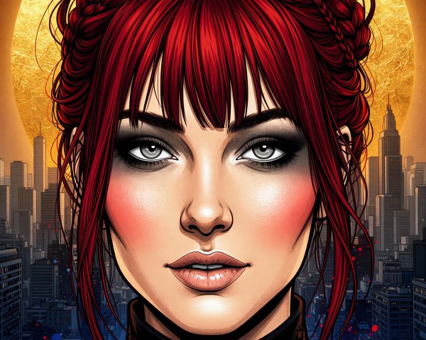 Comic Book Style Portrait of a Woman with Red Hair