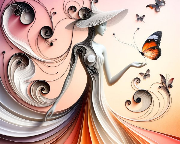 Elegant woman in layered dress with butterflies