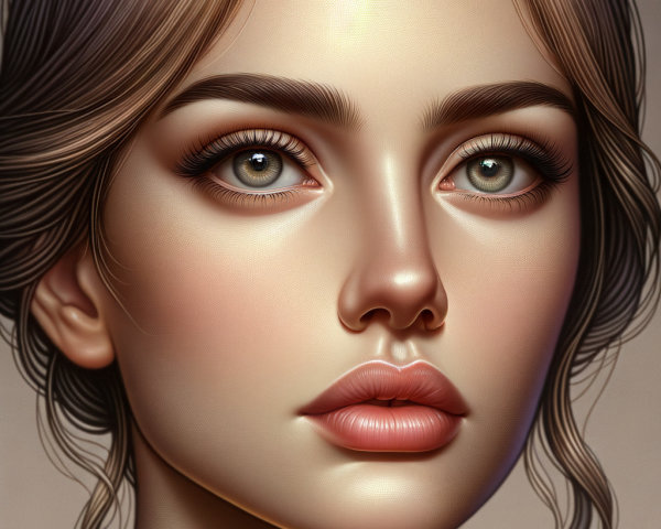 Close-up of a young woman with green eyes and smooth skin
