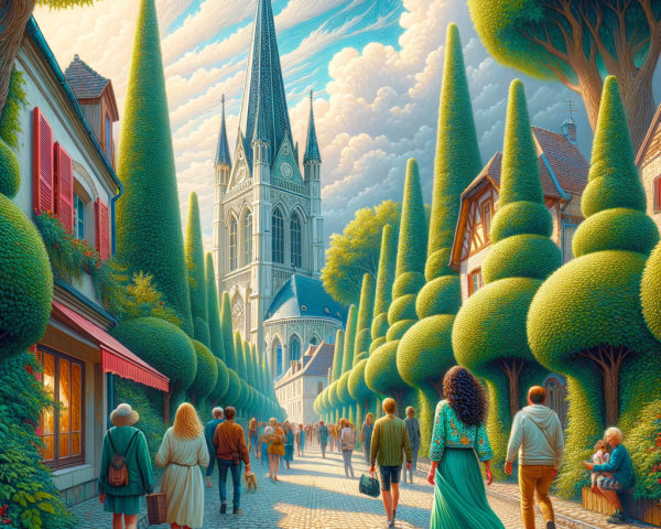Charming Cobblestone Street with Vibrant Houses and Church