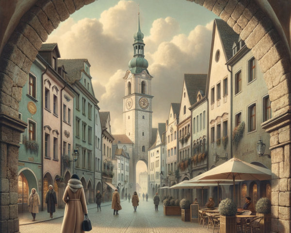 Charming Cobblestone Street and Historic Clock Tower