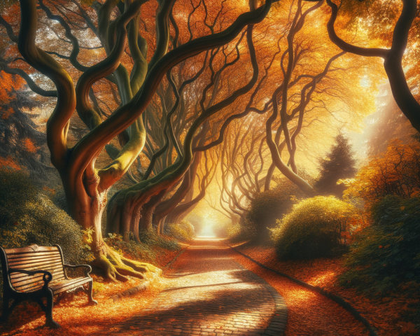 Pathway Through Vibrant Autumn Forest Foliage