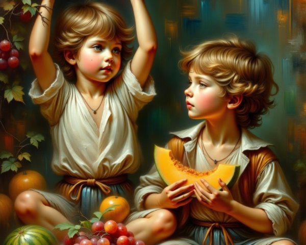 Boys Enjoying Colorful Fruits in Playful Interaction