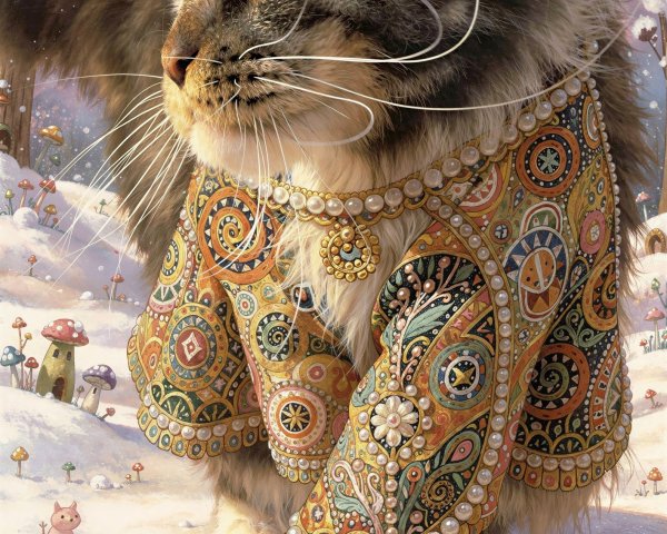 Detailed Illustration of Tabby Cat in Ornate Jacket