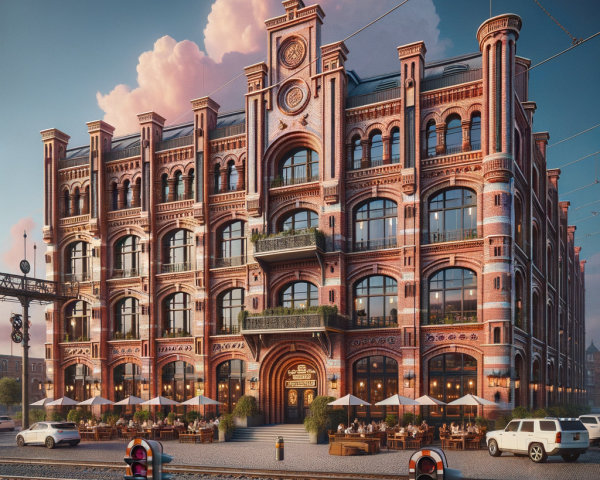Brick Building with Clock Tower and Urban Setting