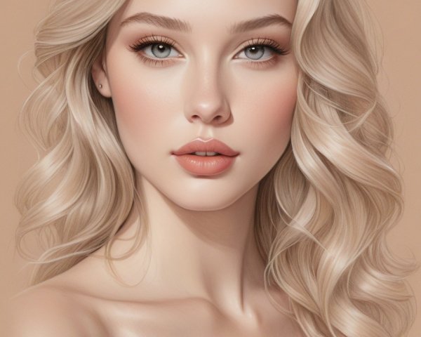 Portrait of a Young Woman with Blonde Hair and Blue Eyes