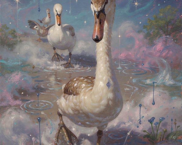 Close-up of a giant swan in shallow water