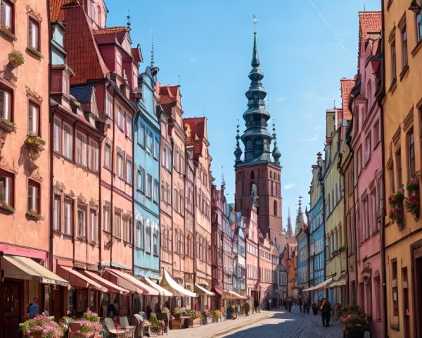 Charming Cobblestone Street with Colorful Buildings
