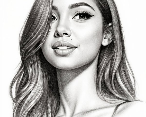 Black and white pencil sketch of a young woman