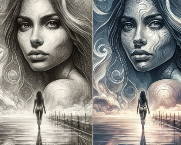 Stylized Portrait of a Woman in Dreamlike Landscape