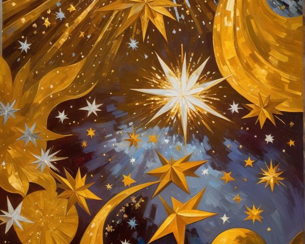 Abstract Painting of Stars on Dark Blue and Purple Background