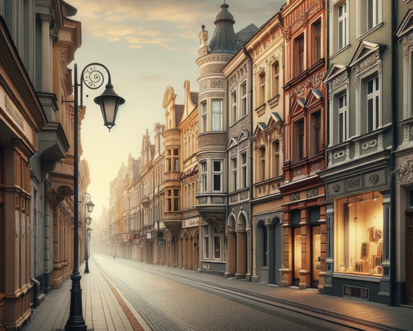 Historic Street Scene with Elegant Architecture and Light